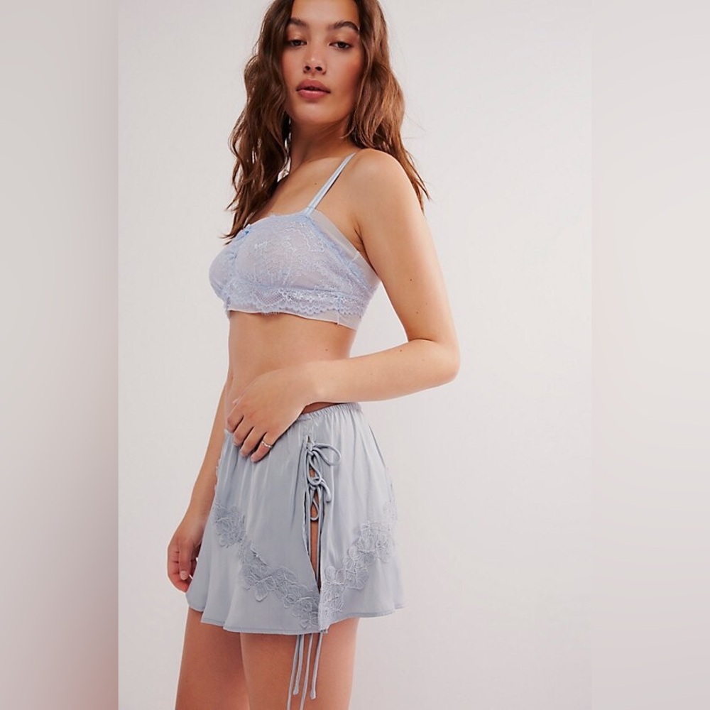 Free People Light Blue Mini Skirt with Lace Trim